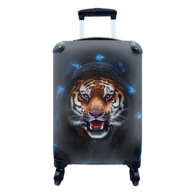 Produktbild von MuchoWow® Koffer Handgepäck Trolley Rollkoffer Kleine Reisekoffer mit 4 Rollen - Porträt - Tiger - Blau - Cabin Size < 55x40x23 cm & 55x40x20 cm - Fotokoffer - Kabinenkoffer - Boardgepäck - Reise-Box - Reisekoffer - Reisegepäck - Koffer mit Bild - Trolley für Kinder