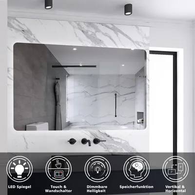 Produktbild von AICA LED Badspiegel 120x70cm Wand/Touchschalter Kaltweiß Dimmbar Badspiegel mit Beleuchtung Badezimmerspiegel Lichtspiegel IP44