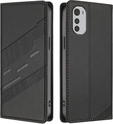 Produktbild von Hülle für Motorola Moto E32 4G, Kunstleder Brieftaschen Handyhülle mit Kartenfach und Standfunktion Schwarz