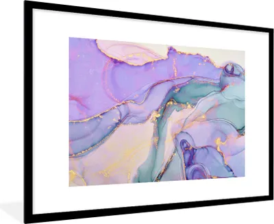 Produktbild von MuchoWow® Gerahmtes Poster Gold - Marmor - Lila 90x60 cm - Poster mit Schwarzem Bilderrahmen Wandposter Rahmen Foto Bilder - Wanddekoration - Fotos