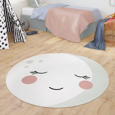 Produktbild von TT Home Teppich Kinderzimmer Runder Teppich Babymatte Jungs Mädchen Modernes Mond Design Größe 150 cm Rund