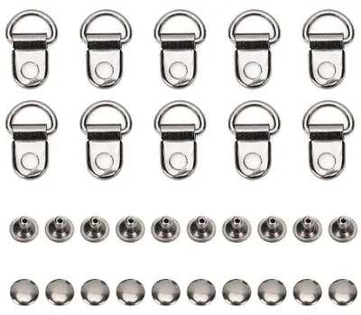 Produktbild von 100er-Set Schnürsenkelhaken, D-Ring, Ösen, Schnallen, Messing, für Schuhe, Leder, Taschen, DIY, Nietwerkzeug, schwarz, 9 x 14 mm