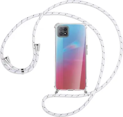 Produktbild von Handykette Backcover-Schutzhülle mit Band (Metall silberfarben) für Oppo A73 5G - weiß/grau