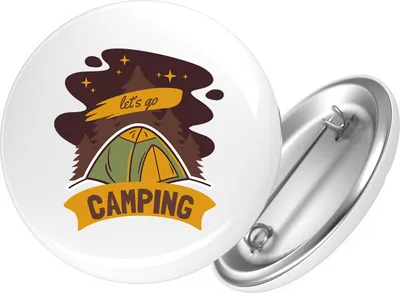 Produktbild von Huuraa Button let´s go camping Zelt 59mm rund mit Sicherheitsnadel Ansteckbutton Geschenkidee