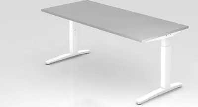 Produktbild von Schreibtisch Mika | Grau | Weißes Gestell | BxT 180x80cm | Arbeitshöhe 65-85cm | höhenjustierbar, 1cm Raster | C-Fuß-Gestell | Rechteckform