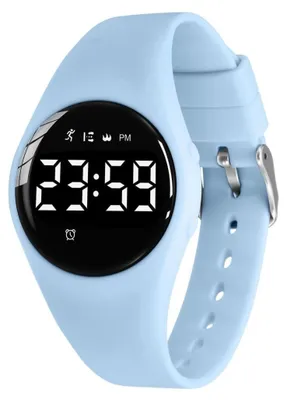 Zdjęcie produktu dla Cyfrowy zegarek dla chłopców, sportowy, do użytku na zewnątrz, wodoodporny, z wyświetlaczem LED, budzikiem, chronometrem, datą i funkcją monitorowania aktywności fizycznej (fitness tracker) z licznikiem kroków, w jasnoniebieskim kolorze