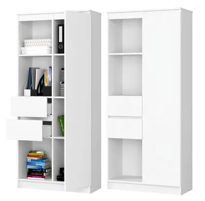 Produktbild von Büroregal mit Tür und 2 mittigen Schubladen, weiß, 80 cm breit, 180 cm hoch