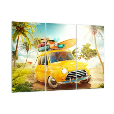 Produktbild von Bilder auf glas - Auto Strand Reise Sommer - 165x110cm - Glasbilder - Wandbilder - Kunstdruck - zum Aufhängen bereit - Wanddekoration aus Glas - Glas Bilder - Wandbild auf Glas - GCE165x110-2839