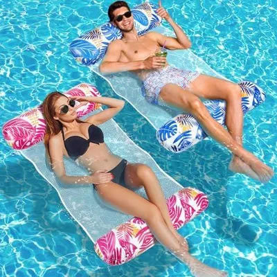Produktbild von Amteker Luftmatratze Pool XL, 2 Stück Wasserhängematte Erwachsene, 4 in 1 Luftmatratze Wasser Pool Zubehör Spaß, Aufblasbarer Hängematte Erwachsene