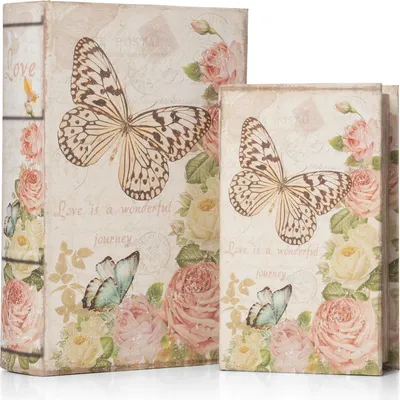 Produktbild von Moritz 2er Set Buchtresor Buchattrappe Deko bunte Schmetterlinge Buch Safe Box Schatulle Buchhülle Geldversteck