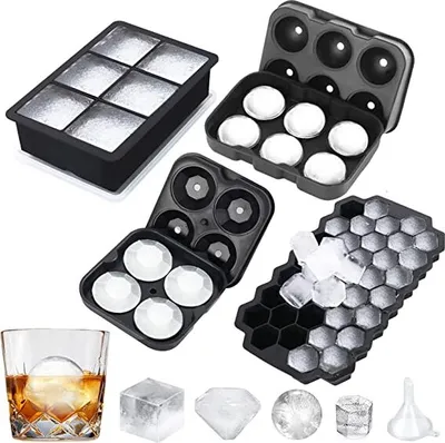Produktbild von Eiswürfelform Silikon Eiswürfelbehälter mit Deckel - 4er-Set, leicht zu lösen, geeignet für Whisky-Cocktails und Säfte usw, LFGB- und BPA-frei