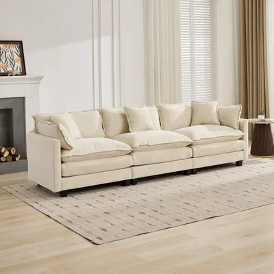 Produktbild von Cloud-Sofa 3 Sitzplätze (ohne Stuhlschläger), moderne Kombinationssofa, geeignet für das Wohnzimmer Schlafzimmer und Wohnung, bequeme Doppel-Kissenkissen, atmungsfähige 80% Schneier Stoff, Beige, DE5013BG