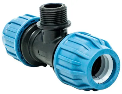 Produktbild von Jason T-Stück 90° PP 32 mm x 1 x 32 mm Klemm x Außengewinde x Klemm 16bar Schwarz/Blau DVGW/KIWA/WRAS/SVGW
