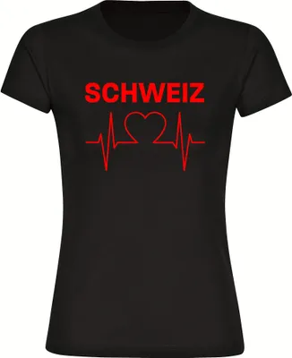 Produktbild von multifanshop Damen T-Shirt - Schweiz - Herzschlag, schwarz, Größe L