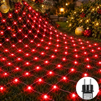 Produktbild von 3X2m 200 LED Lichterkette Lichternetz Rot Lichtervorhang 8 Lichtmodi Innen Party Deko Weihnachtsbeleuchtung
