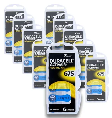 Produktbild von 60 Duracell Activair Batterien Hearing Aid Gr. 675 Hörgerätebatterien (10x 6er Blister) PR41 Braun 24600