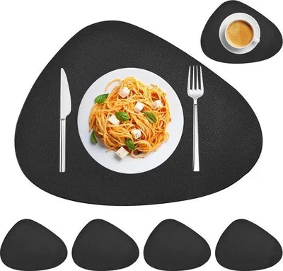 Produktbild von Famanu Tischsets 6er Set Waschbare Schwarze Lederuntersetzer - Wendbar 41 x 34 cm