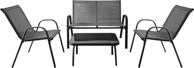 Produktbild von 4-teiliges Terrassen-Set - Metallgestell, Stoffsitze, Glastisch