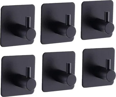 Produktbild von Famanu Wandhaken selbstklebend, 6 Stück, schwarz, für Tür und Badezimmer