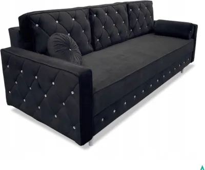 Image de QLA Möbel Canapé-lit 3 places rembourré LUX avec strass, fonction sommeil et coffre de lit : un meuble confortable et pratique pour chaque pièce