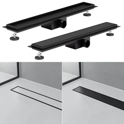 Produktbild von 2in1 Duschrinne Schwarz Duschablauf Bodenablauf Abflussrinne Edelstahl Haarsieb befliesbar 60 cm