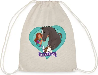 Produktbild von Spreadshirt Schleich Horse Club Lisa & Storm Herzmotiv Turnbeutel, One size, Natur