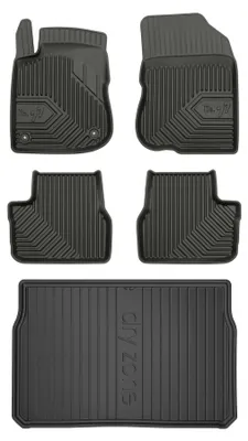 Image de Tapis en caoutchouc + bac de coffre pour Peugeot 208 I 2012-2019 (hayon, sans caisson de basses) – 5 pièces, noirs, sur mesure