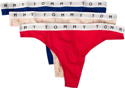 Zdjęcie produktu dla Zestaw 3 sztuk damskich stringów z elastycznym paskiem – TOMMY HILFIGER, nr art. UW0UW02521 3P THONG PRINT, rozmiar M / obwód w pasie 28–29 cm / 71–74 cm, 95% bawełna, 5% Elasthan