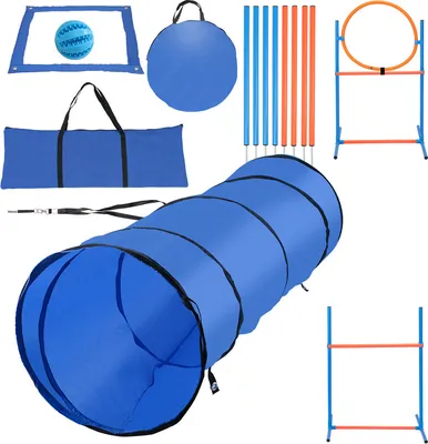 Obrázok produktu pre Yakimz výcvikové zariadenie pre psov agility set výcviková súprava pre psov agility tréningová súprava pre psov športový tunel slalomové tyče, nastaviteľný skokový kruh set 5 ks