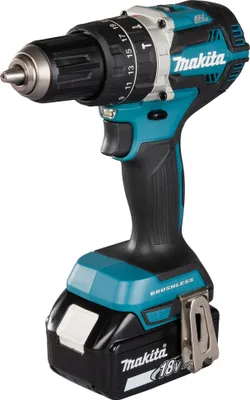 A cordless drill with a battery pack attached, shown against a white background.