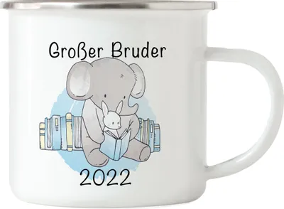Produktbild von Großes Bruder 2022 Emaille Tasse Süßes Motiv Elefant Hase Schwangerschaft Geschenk Baby-News