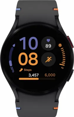 A smartwatch displaying time, heart rate, and step count.