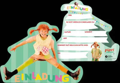 Produktbild von 8 Pippi Langstrumpf Einladungskarten 13cm