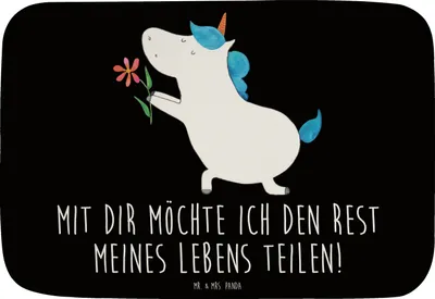 Produktbild von Mr. & Mrs. Panda badezimmermatte Einhorn Blume - Schwarz - Geschenk, Badezimmerteppich, Liebe, Badteppich, Badezimmer Matte, Ehepaar, Freundin, Unicorn, duschmatte