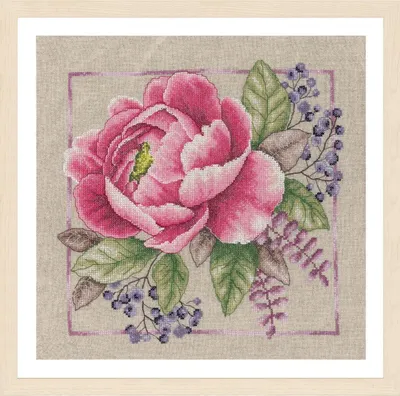 Image de Lanarte Kit de broderie au point de croix "Maison et jardin, Rouge en fleurs", 33x33cm
