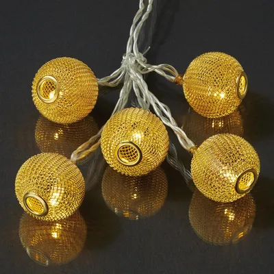 Produktbild von Lichterkette LED Metallbälle Körbe gold Deko 10 LED warmweiß Innen Batterie IP20