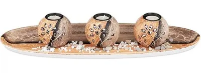 Image de Bougeoirs - lot de 3 - marron - avec bougies
