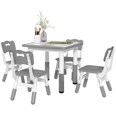 Produktbild von AIYAPLAY Kindertisch- und Stuhlset, Kindertisch mit 4 Stühlen, höhenverstellbar, platzsparend, 5-teiliges Set, für Spielzimmer, Kinderzimmer, Grau