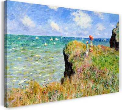 Produktbild von Leinwandbild (120x80cm): Claude Monet - Spaziergang auf Klippen-Ebene bei Pourville, echter Holz-Keilrahmen inkl. Aufhänger, handgefertigt in Deutschland