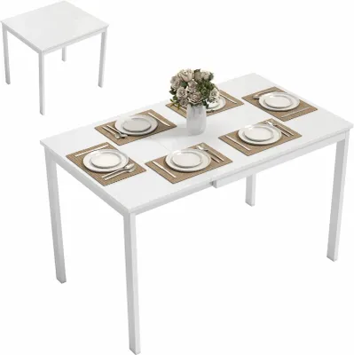 Image de Table extensible pour 4 à 6 personnes, dimensions 80/120 x 70 cm, table de cuisine en acier, blanche