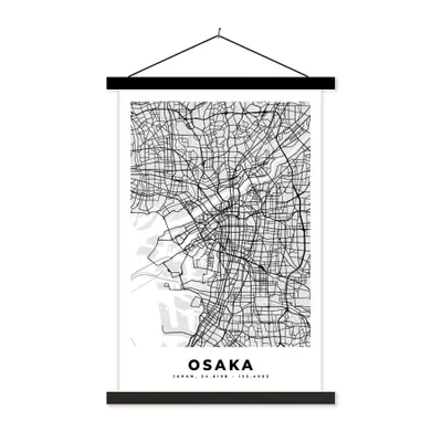 Produktbild von MuchoWow® Textilposter Osaka - Stadtplan - Schwarz und weiß - Karte 40x60 cm mit schwarzem Rahmen - Wanddekorationen