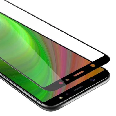 Produktbild von Cadorabo Panzerfolie für Samsung Galaxy A6 2018 Schutzfolie in Schwarz Vollbild Folie Tempered Display Schutzglas