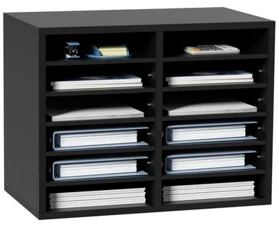 Produktbild von Briefablage Organizer - Schreibtisch Ablagesystem - 520 x 305 x 410 mm - A4 Stapelbar - Papierablage - Organisation Schreibtisch - Aufbewahrung (Schwarz, 2 x 6 Fächer)