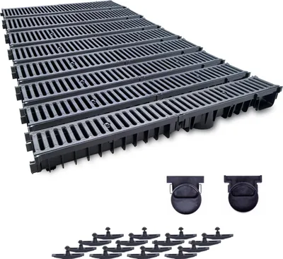 Produktbild von 8m Entwässerungsrinne mit Dichtung Belastungsklasse C250. Gussrost ( Gußrost ). Tiefe: 100mm