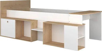 Produktbild von Kombibett 90 x 200 cm mit Schreibtisch & Stauraum - Weiß & Holzfarben - PALOMA