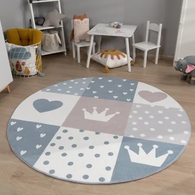 Produktbild von TT Home Kinderzimmerteppich Teppich Junge Mädchen Kinderteppich Baby Herzen Pastell Größe 160 cm Rund