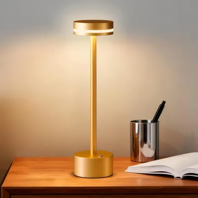 Produktbild von LED Tischleuchte,Kabellos Dimmbar,Touch-Steuerung,3 Farbtemperaturen Nachtlicht,USB Wiederaufladbar 1800mAh Schreibtischlampe für Restaurant Bar,Gold