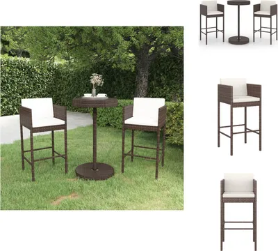 Image de vidaXL Ensemble bar de jardin 3 pièces avec coussins Poly rotin brun - Ensemble de meubles de jardin