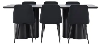 Produktbild von Olivia Essgruppe Tisch 100x210cm und 6 Velours Stühle schwarz.