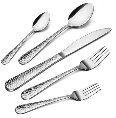 Produktbild von Ibenzoa® Besteckset 30-teilig aus Edelstahl für 6 Personen – gehämmertes Design, hochglanzpoliert, spülmaschinenfest, mit gekartelten Messern